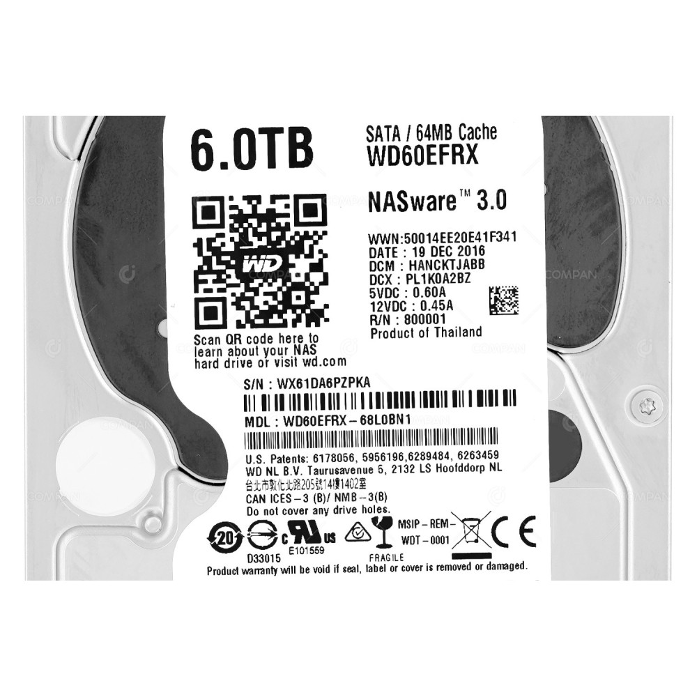 WD60EFRX WD HDD 6TB 5.4K SATA 6G 3.5" LFF 64MB CACHE